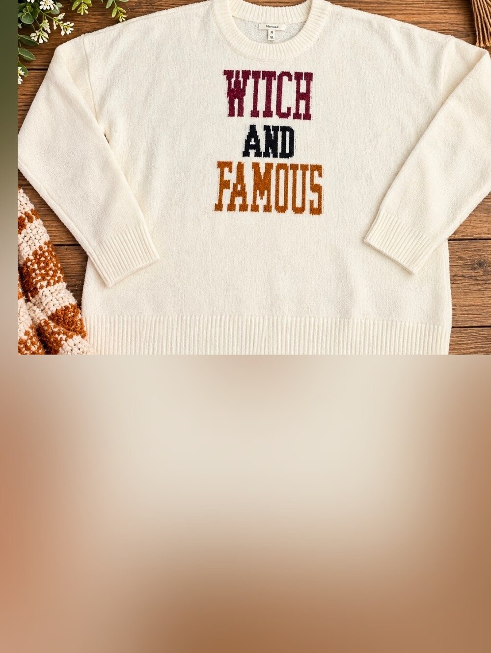 Maurices Cream Crewneck Fall Sweater with 'Witch and Famous' Graphic